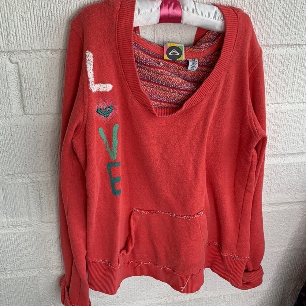 Roxy Love Orange Embroidered Hooded Sweatshirt sz L